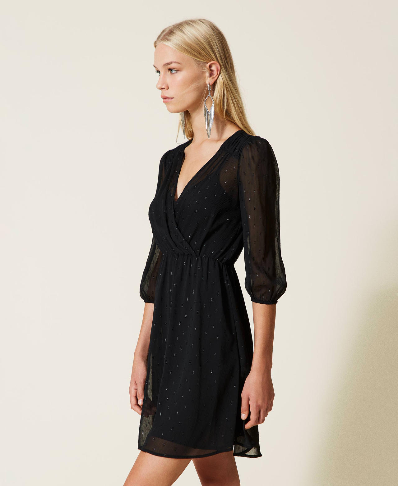 Abito corto in fil coup&eacute; lurex Nero Donna 999TN2142_00006_02