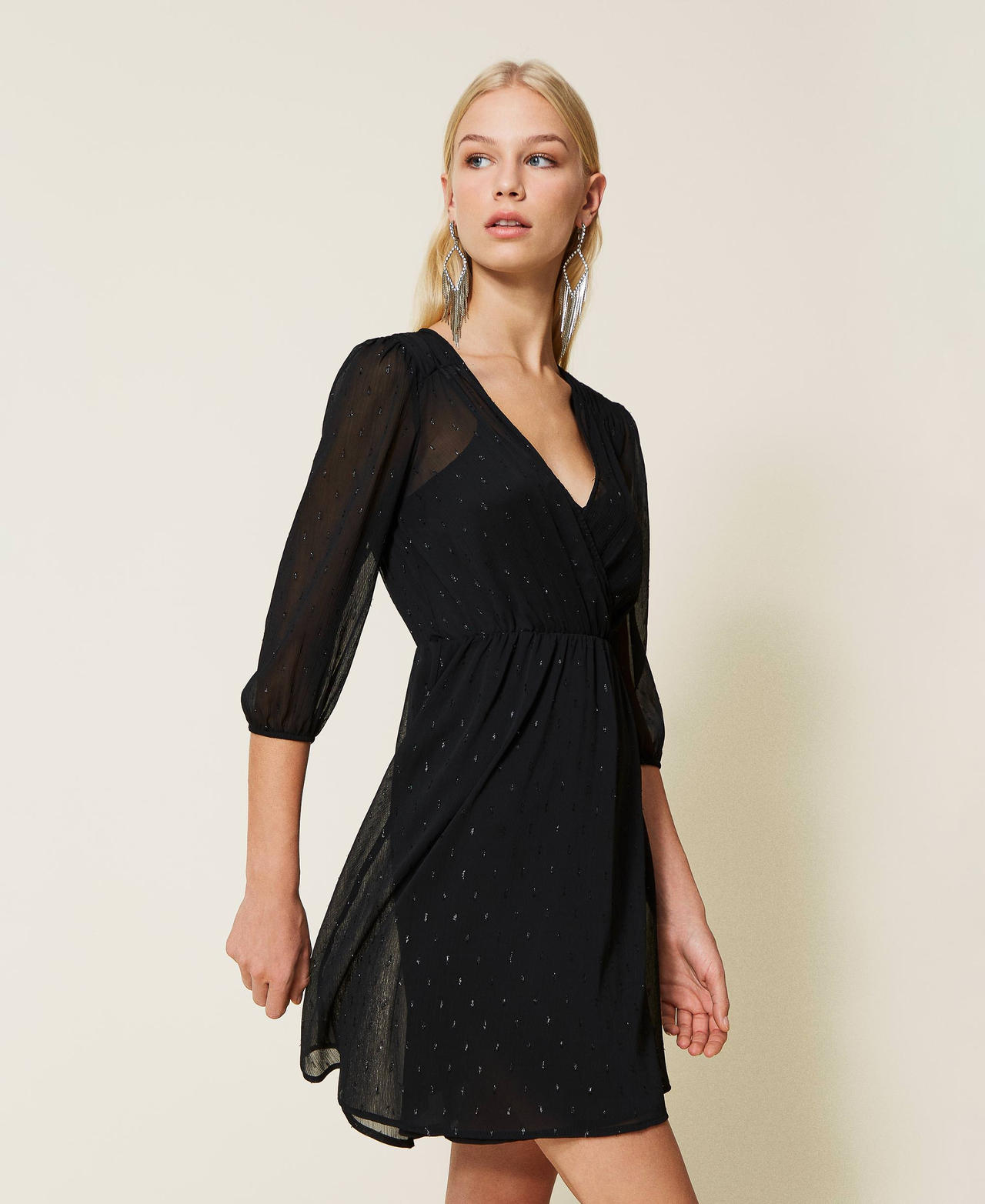 Abito corto in fil coup&eacute; lurex Nero Donna 999TN2142_00006_03