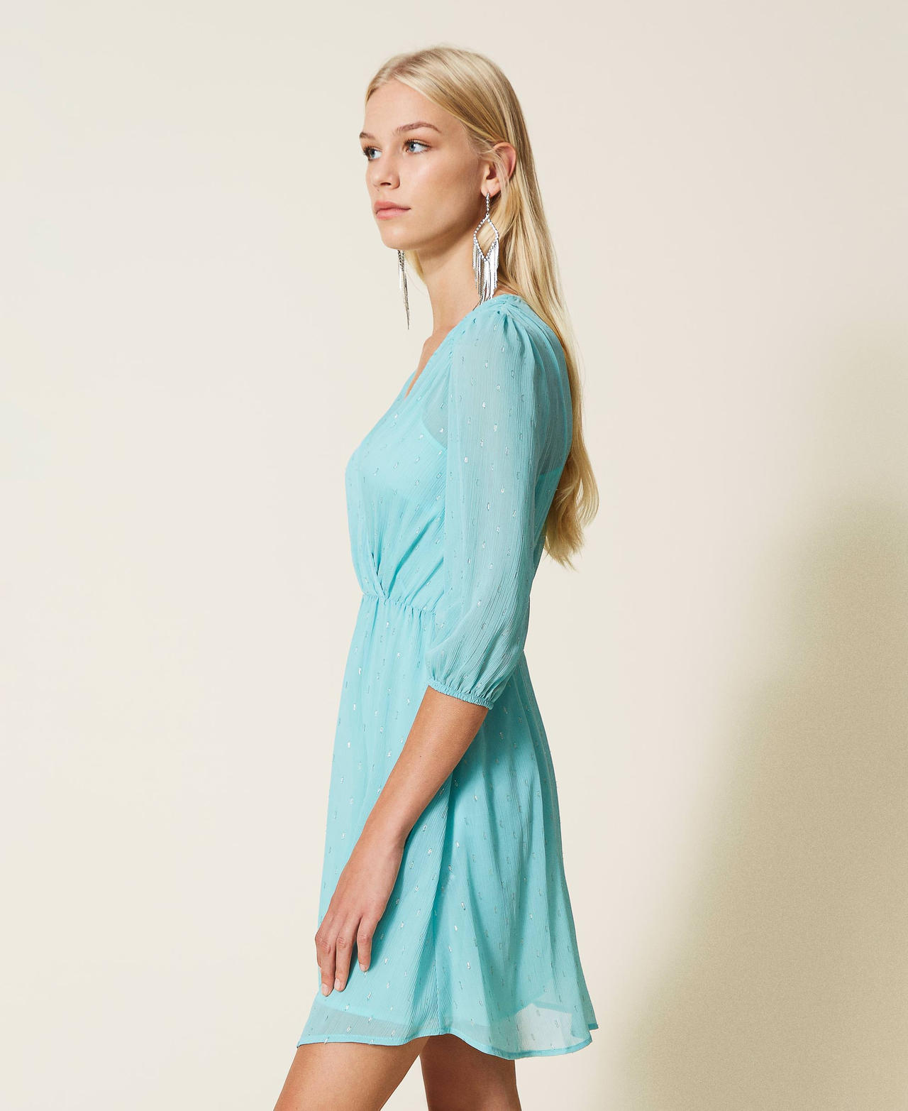 Lurex fil coup&eacute; short dress Marine Blue Woman 999TN2142_07181_02