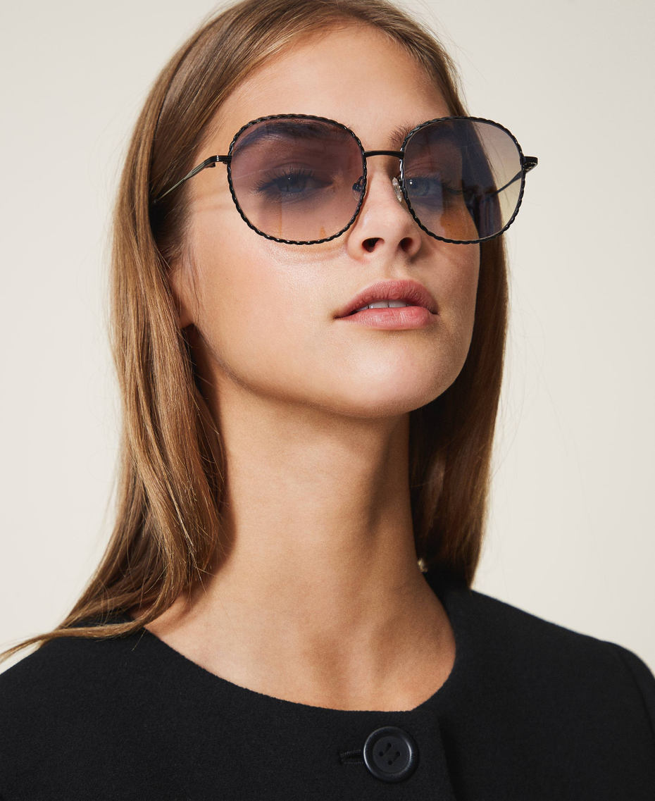 Солнцезащитные очки круглой формы Черный женщина 999TZ4013-0T