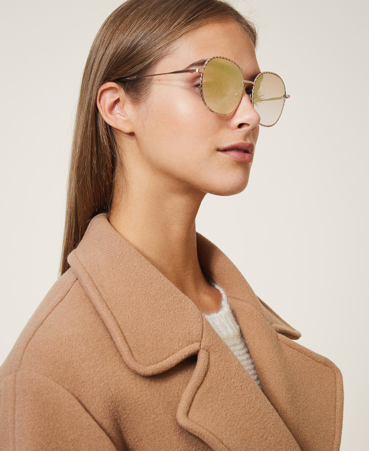 Round sunglasses Gold Yellow Woman 999TZ4013_00050_S0