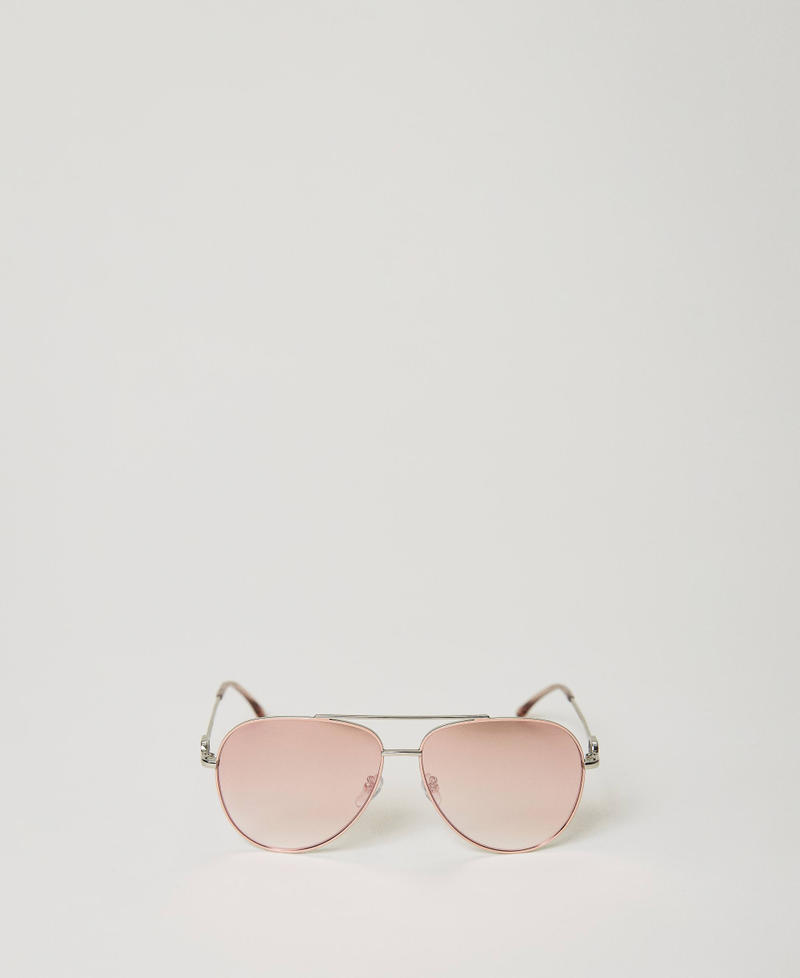Aviator sunglasses with rhinestones "Shiny Nude" Silver Woman 999TZ4045-01