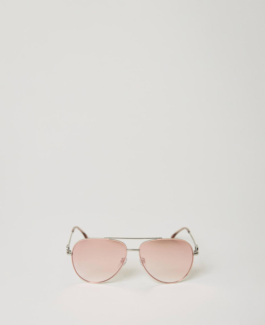 Aviator sunglasses with rhinestones "Shiny Nude" Silver Woman 999TZ4045-01