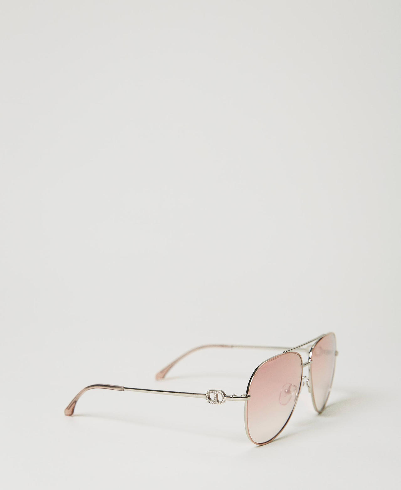 Солнцезащитные очки «авиаторы» со стразами Серебряный "Глянцевый телесный" женщина 999TZ4045-02