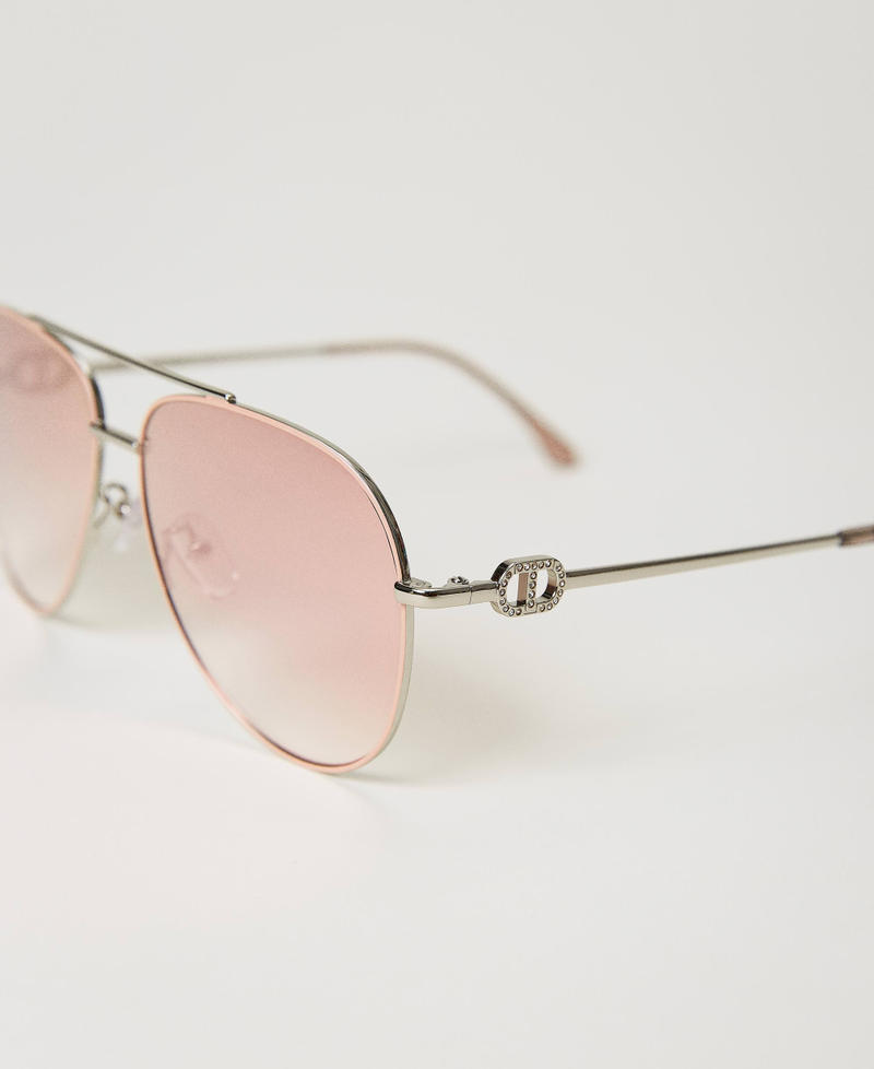 Aviator sunglasses with rhinestones "Shiny Nude" Silver Woman 999TZ4045-03