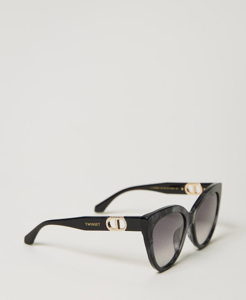 Cat-eye sunglasses with rhinestones Black Grey Woman 999TZ5051-02