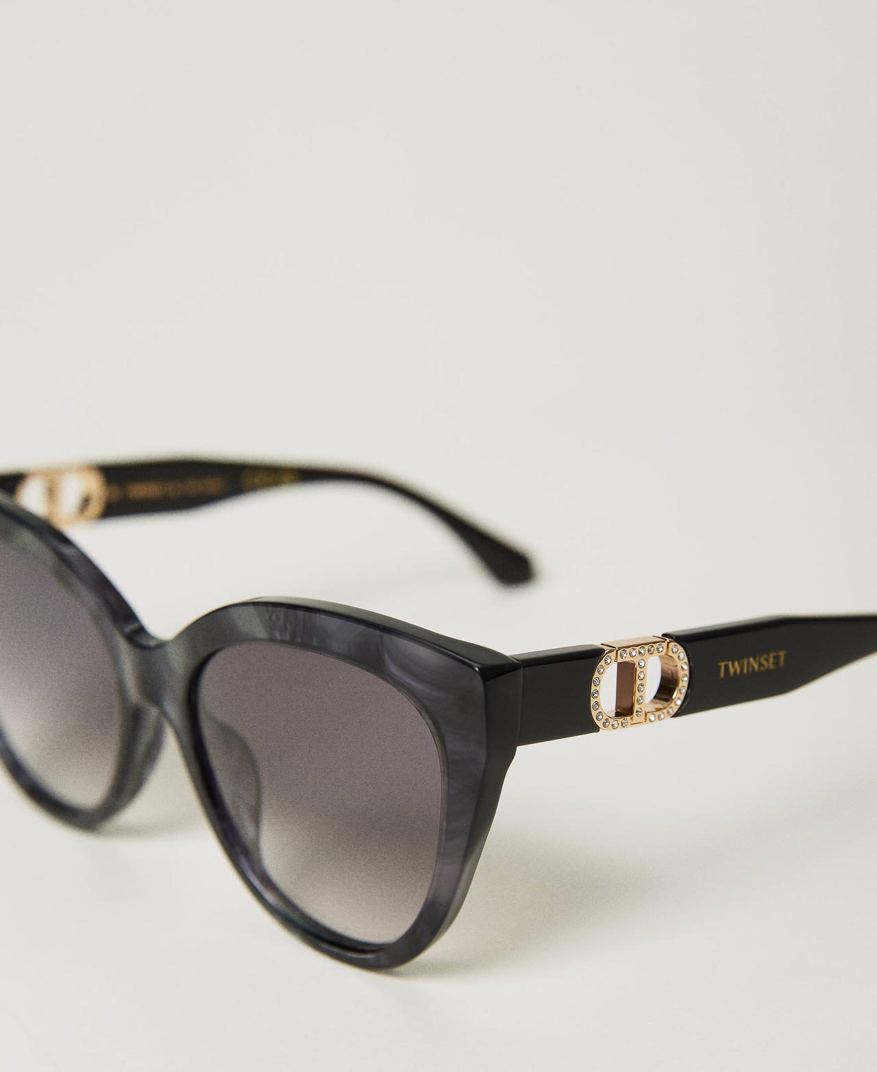 Cat-eye sunglasses with rhinestones Black Grey Woman 999TZ5051-03