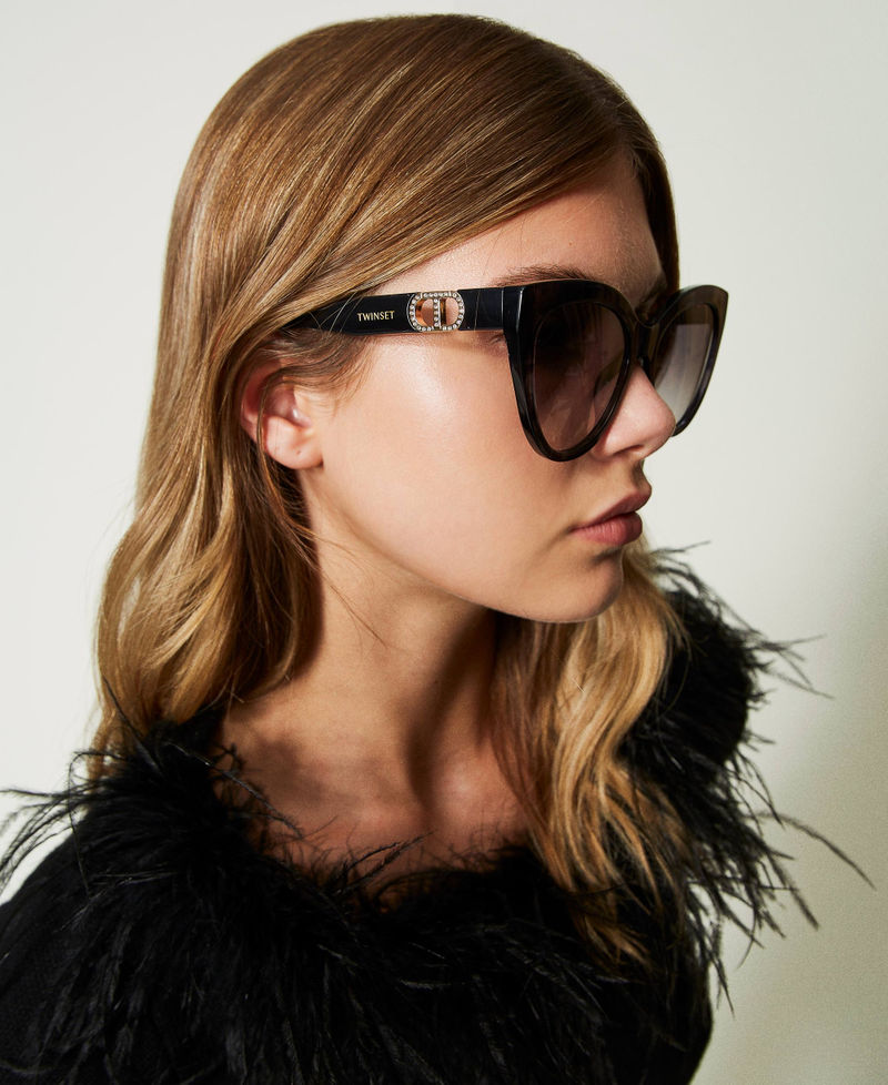 Cat-eye sunglasses with rhinestones Black Grey Woman 999TZ5051-0S