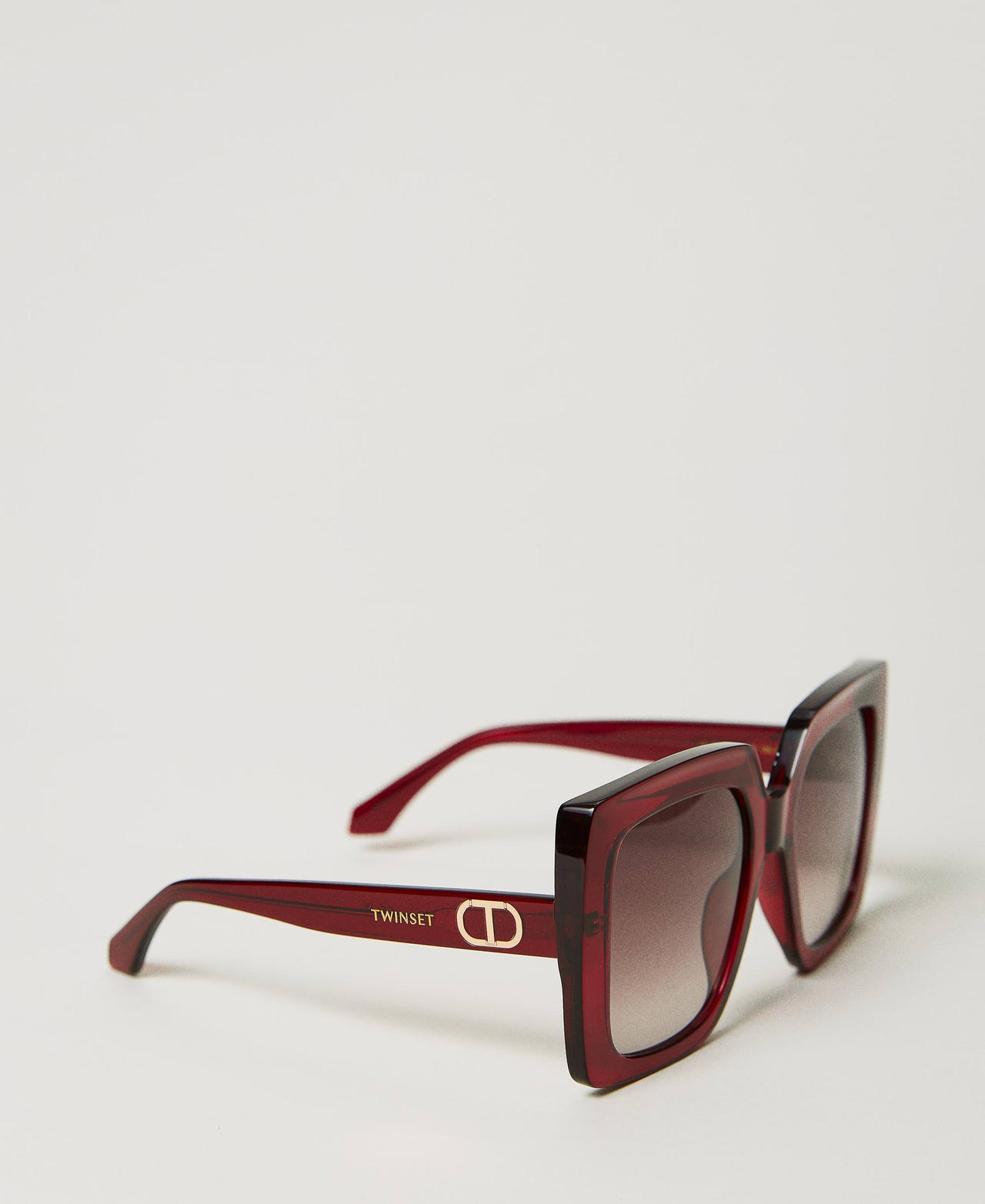 Oversized square sunglasses Shiny Transparency Raspberry Woman 999TZ5053-02