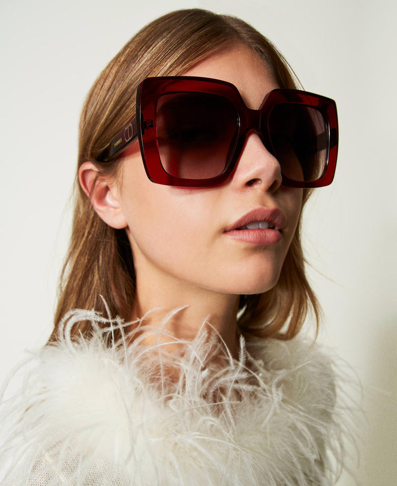 Oversized square sunglasses Shiny Transparency Raspberry Woman 999TZ5053-0S