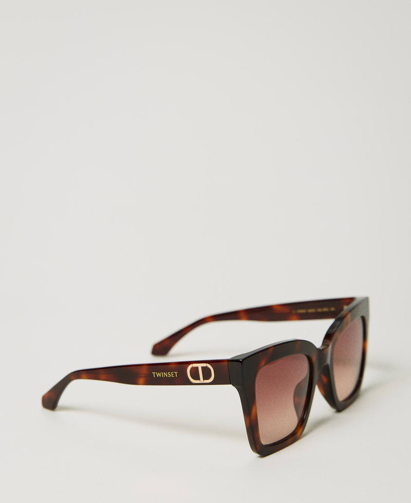 Tortoise-like square sunglasses Shiny Dark Havana Woman 999TZ5054-02