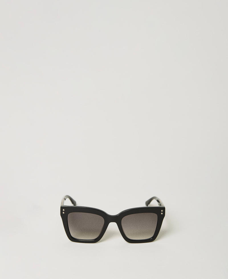Солнцезащитные очки квадратной формы с заклепками Блестящий Черный женщина 999TZ5055-01