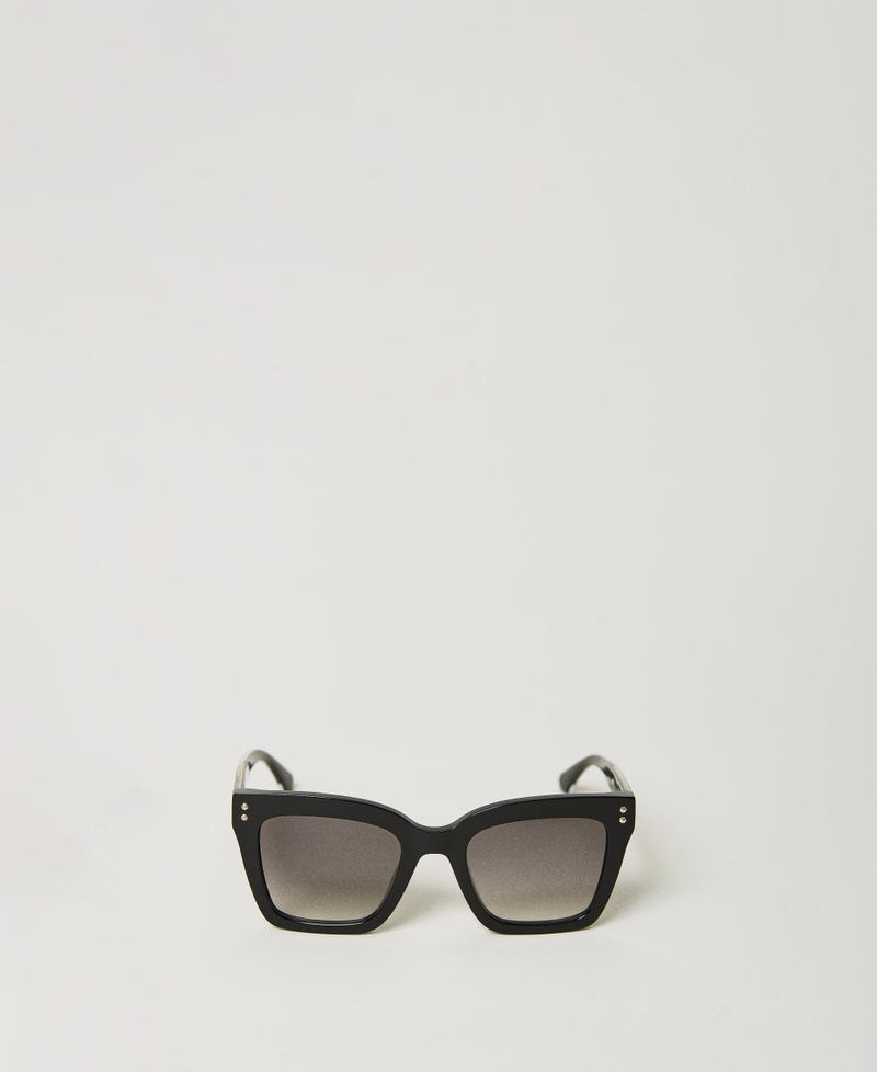 Square sunglasses with studs Shiny Black Woman 999TZ5055_11240_01