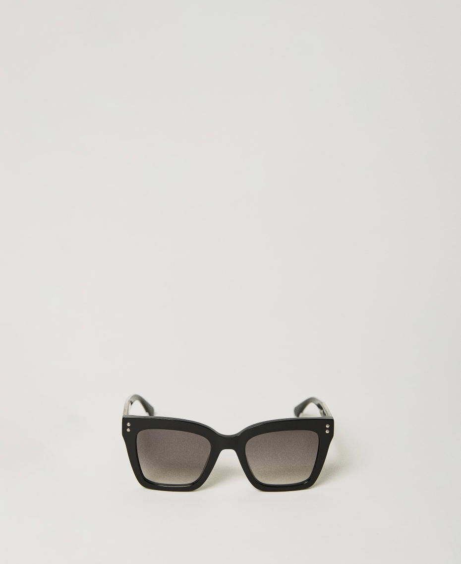 Square sunglasses with studs Shiny Black Woman 999TZ5055-01