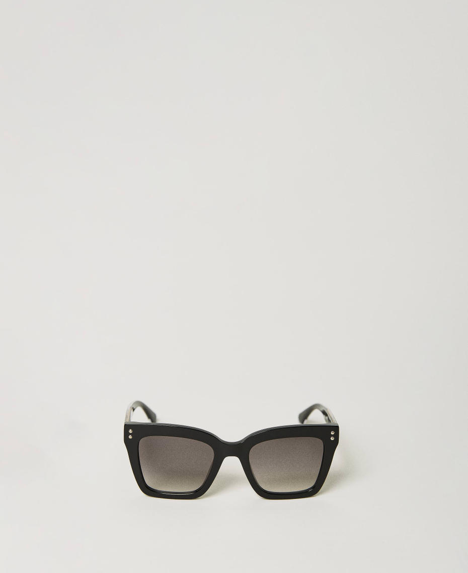 Square sunglasses with studs Shiny Black Woman 999TZ5055_11240_01