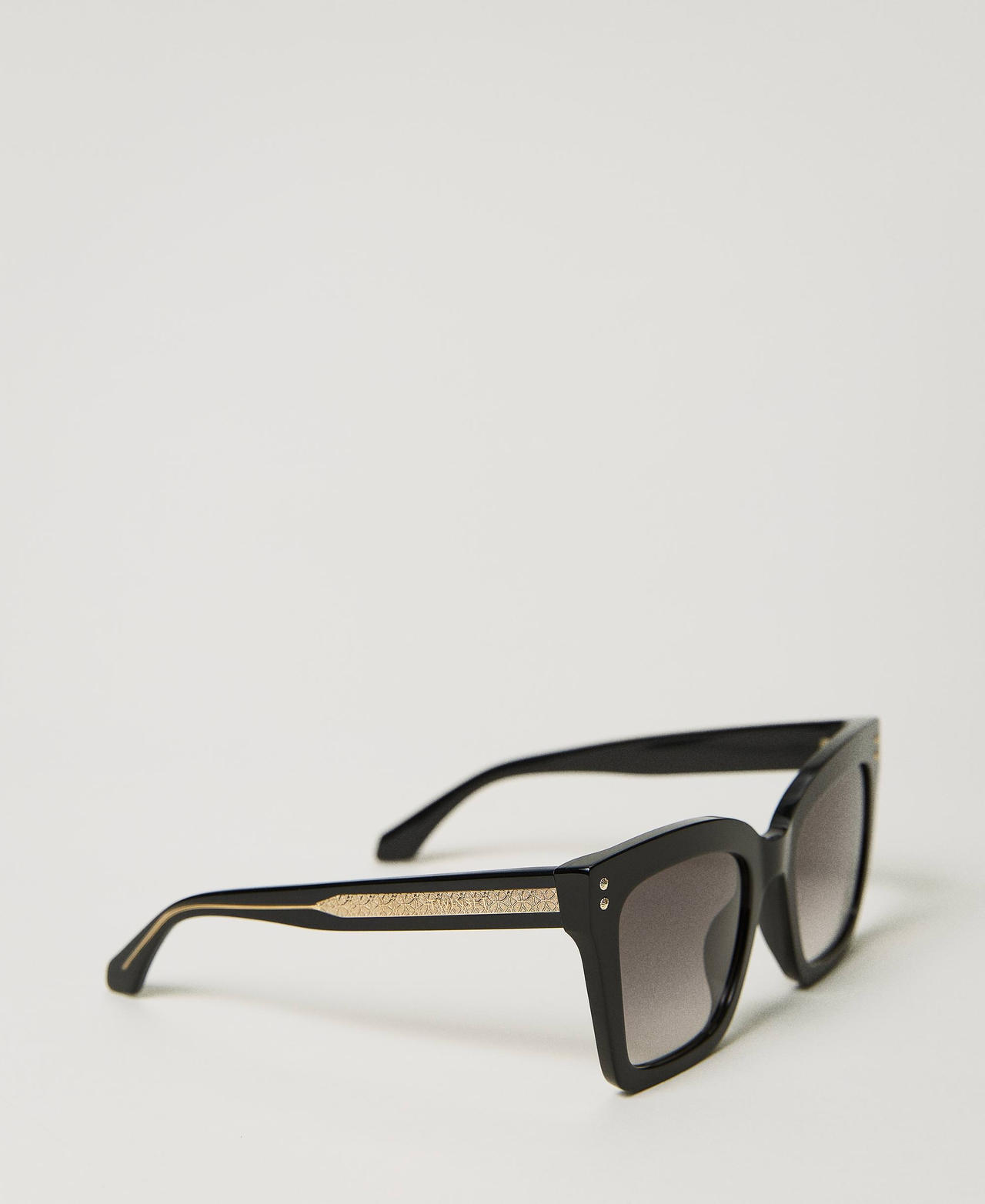 Солнцезащитные очки квадратной формы с заклепками Блестящий Черный женщина 999TZ5055-02