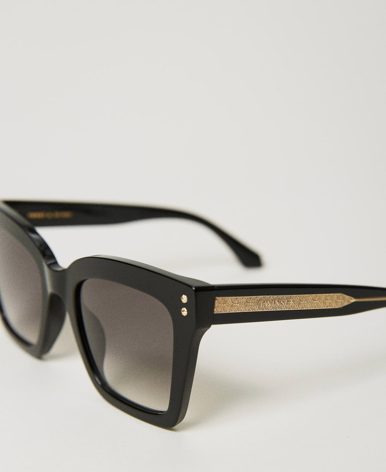 Square sunglasses with studs Shiny Black Woman 999TZ5055-03