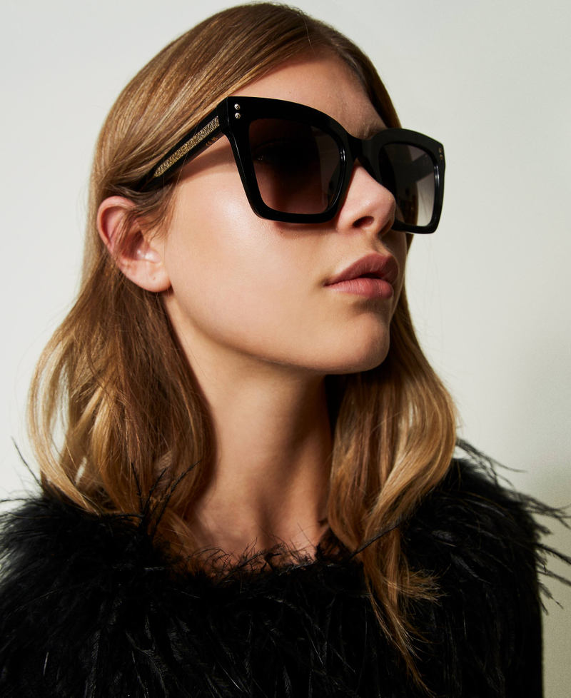 Square sunglasses with studs Shiny Black Woman 999TZ5055-0S