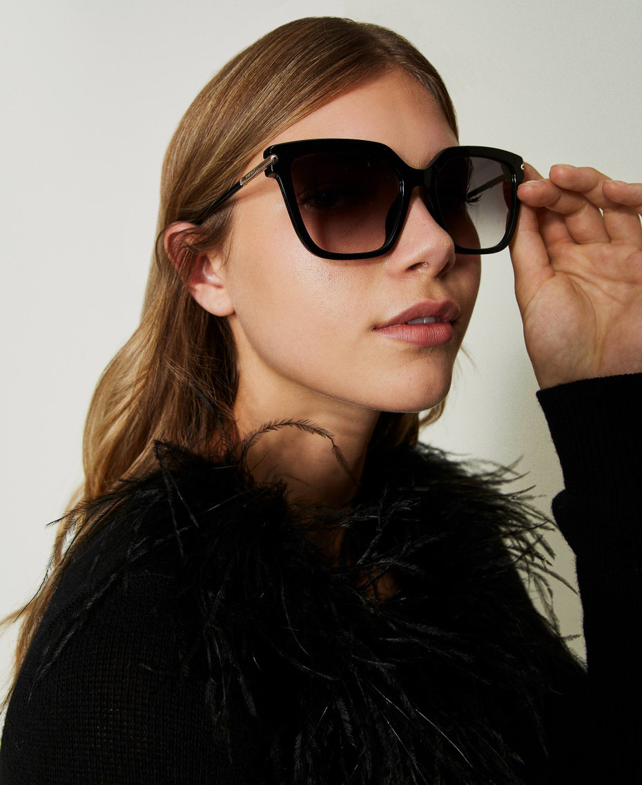 Geometric sunglasses with logo Shiny Black Woman 999TZ5056-0S