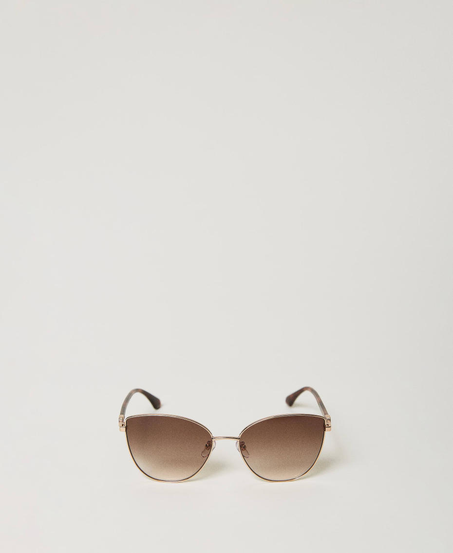 Стальные солнцезащитные очки «кошачий глаз» Блестящий Медный Золотой женщина 999TZ5058-01