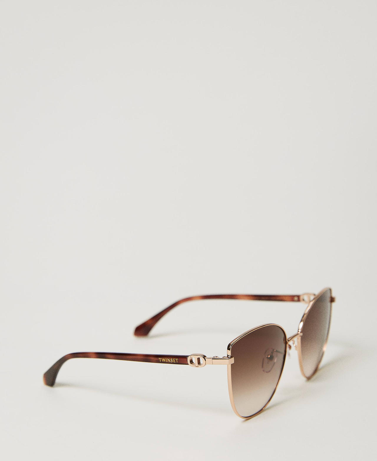 Steel cat-eye sunglasses Shiny Copper Gold Woman 999TZ5058-02