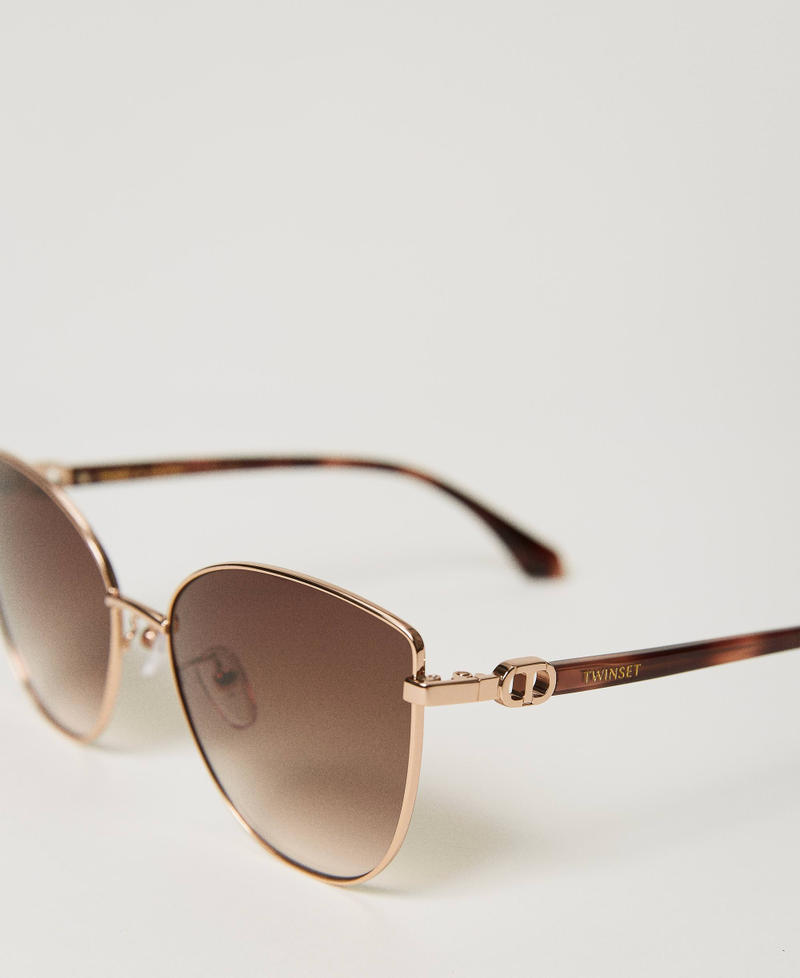 Стальные солнцезащитные очки «кошачий глаз» Блестящий Медный Золотой женщина 999TZ5058-03