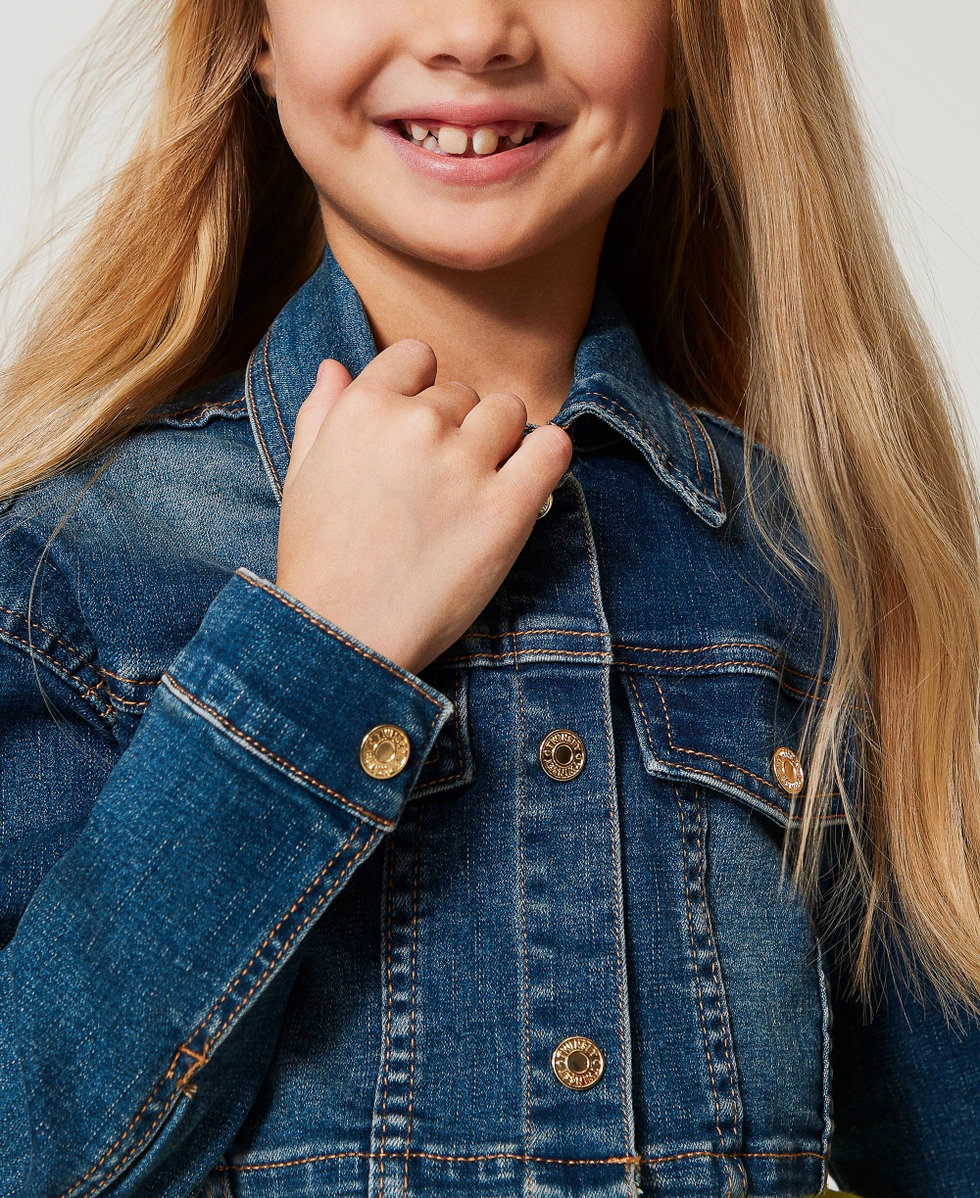 Blouson cropped en jean Denim Bleu Fonc&eacute; Fille 251GJ2600_12231_05