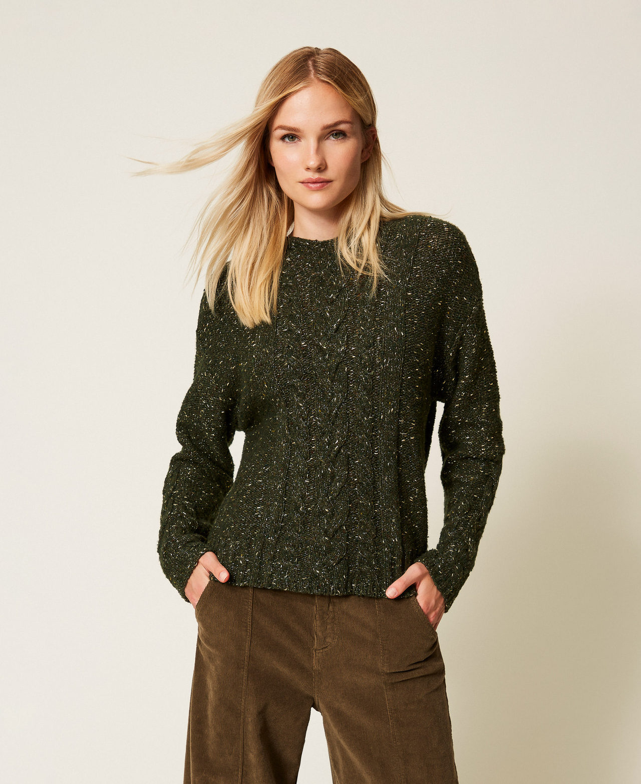 Pull en laine mélangée avec lurex Multicolore Vert « Deep Forest »/Vert Hêtre/Or Clair Femme 252TT3432_12930_02