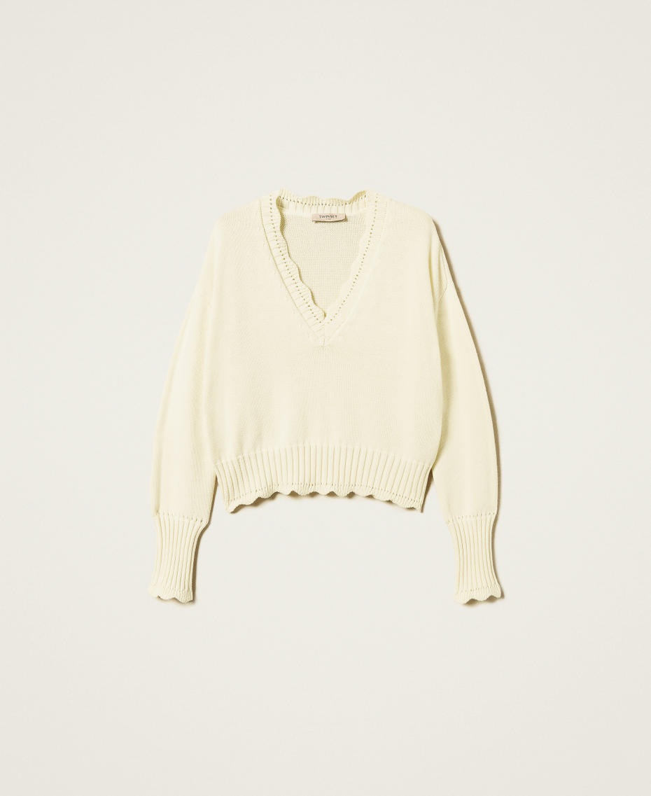 Pullover mit Bogenr&auml;ndern Vanilla Frau 251TP3160_12143_S0