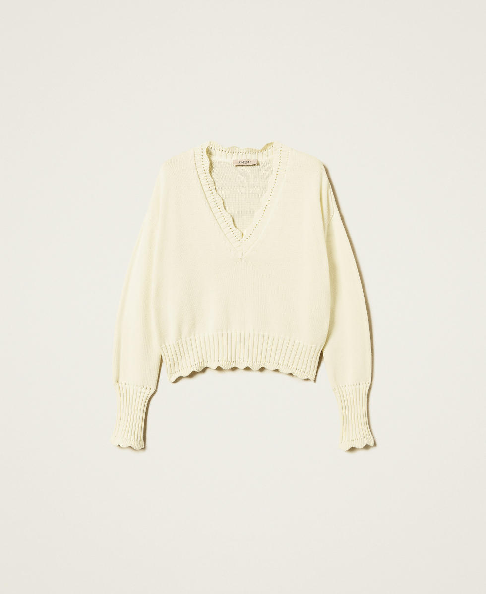 Pull avec bords festonn&eacute;s Vanille Femme 251TP3160_12143_S0