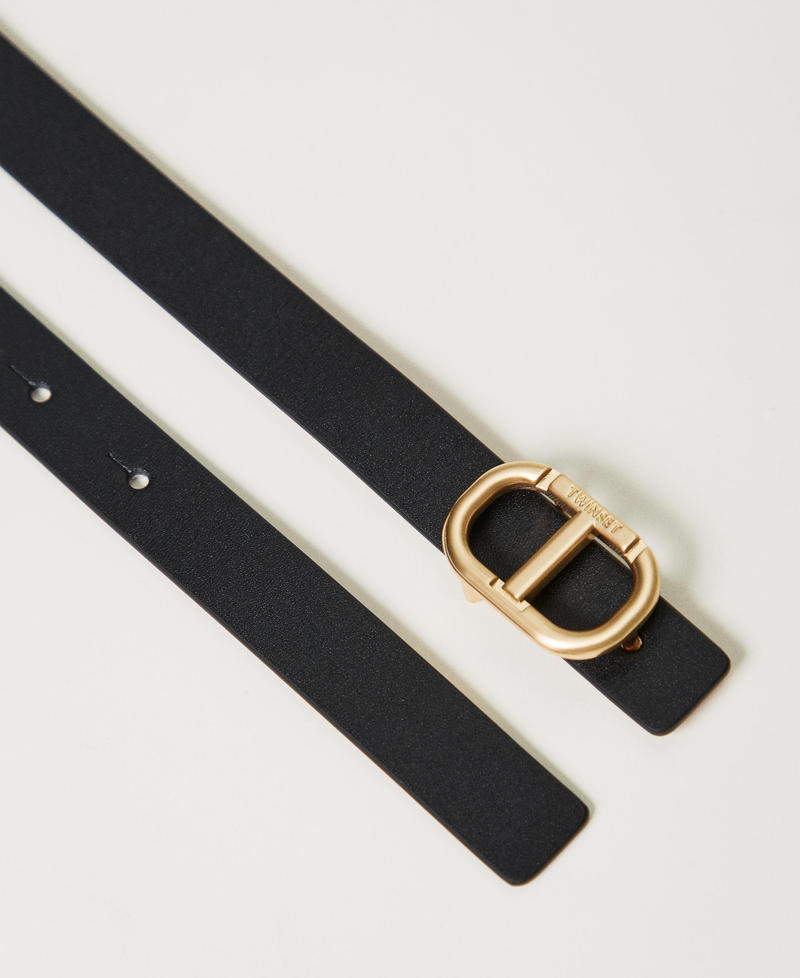 Reversible leather belt with buckle Two-tone Black/Parisienne Pink Woman 251TA4381_10632_02