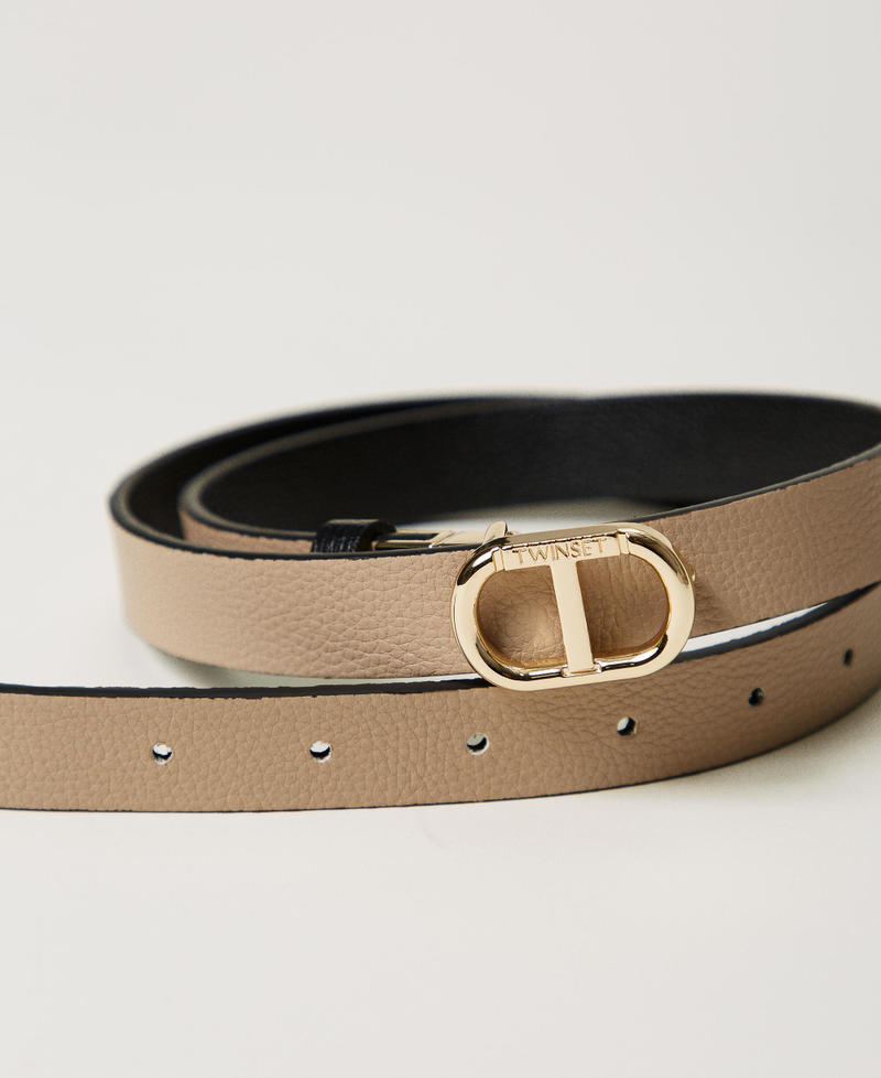 Reversible belt with Oval T buckle Two-tone Black/Delicate Beige Woman 251TA4100_12213_03