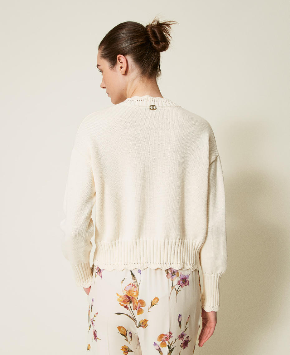Pullover mit Bogenrändern Perlmutt Frau 251TP3160_00059_03