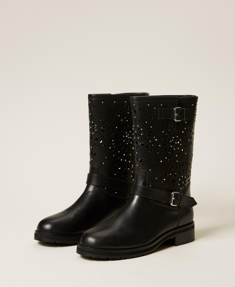 Openwork leather biker boots Black Woman 261TCP088_00006_02