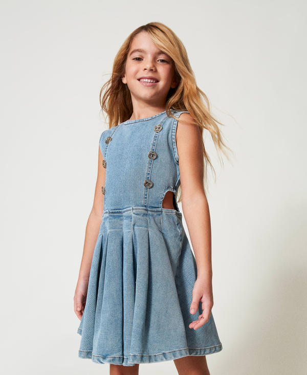 Short denim dress with logo buttons