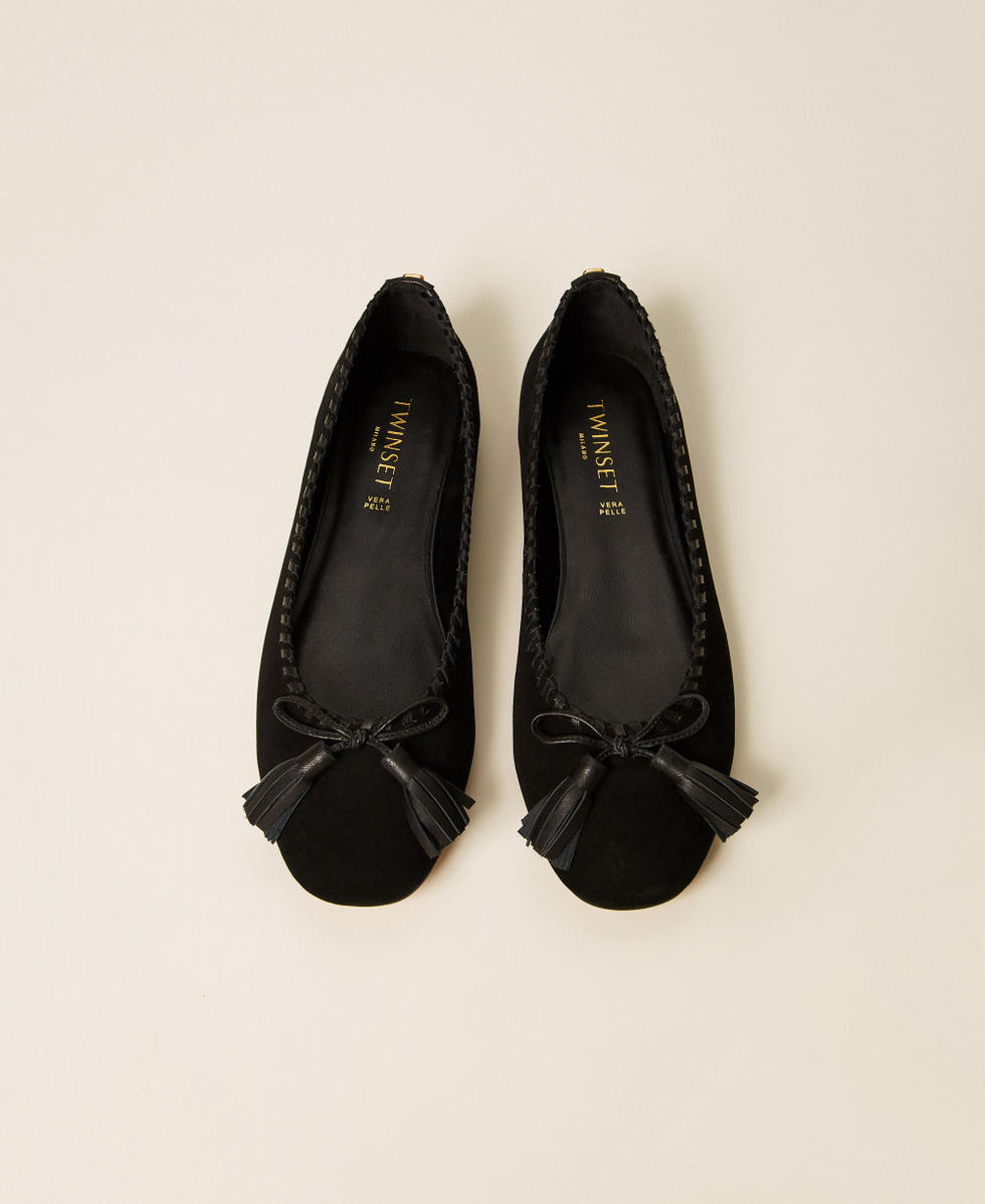 Ballerines en cuir velours avec n&oelig;ud Noir Femme 262TCP160_00006_04