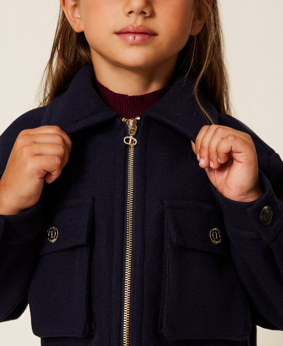 Wool cloth caban jacket with zip Classic Blue Girl 252GJ2151_11956_04