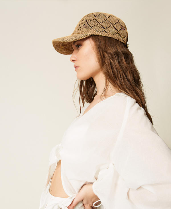 Crochet effect raffia baseball cap