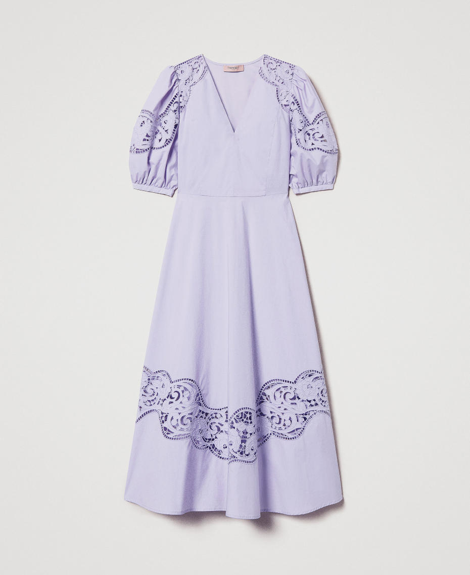 Long dress in broderie anglaise poplin Lilac Flowers Woman 251TT2330_00703_S0