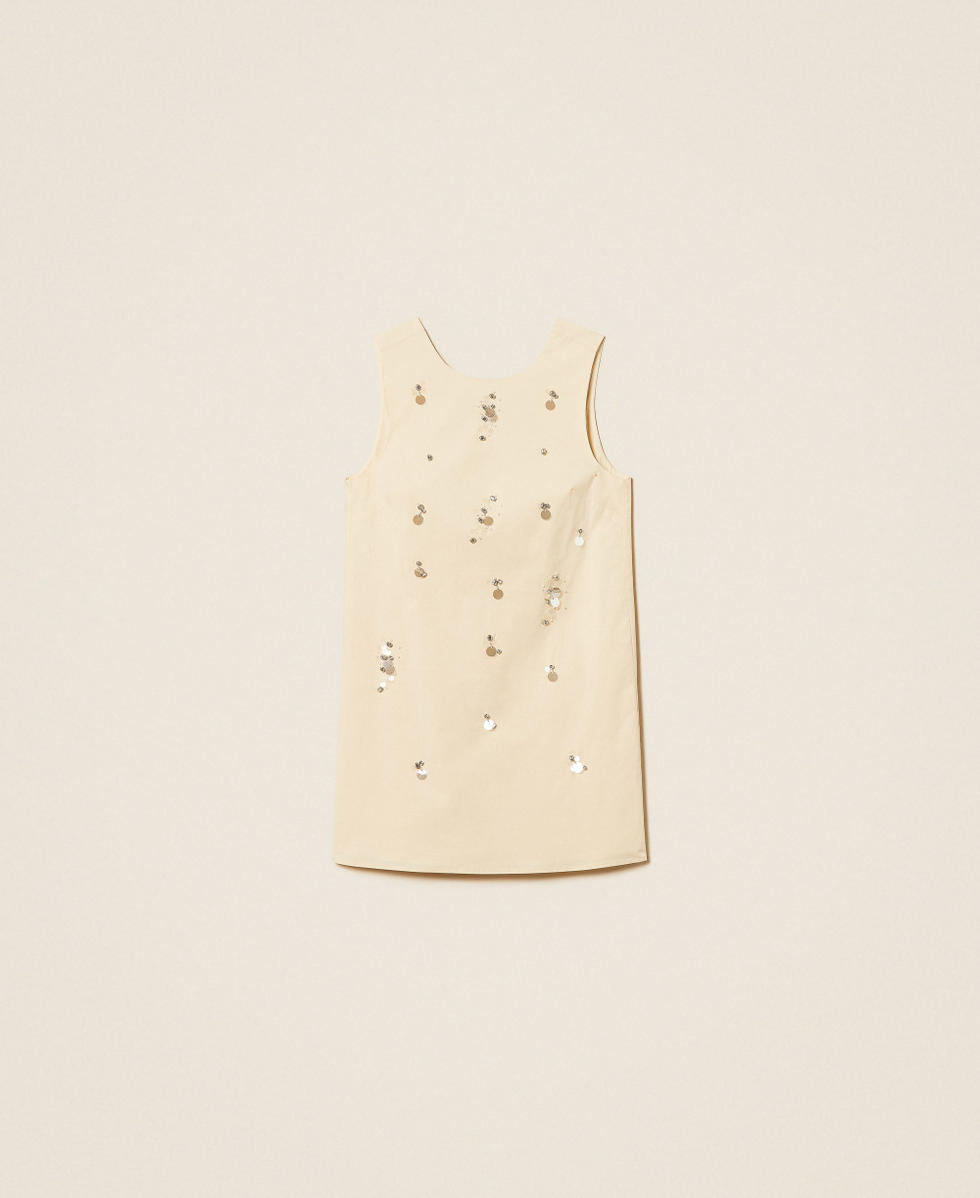 Vestido corto de popelina con bordado