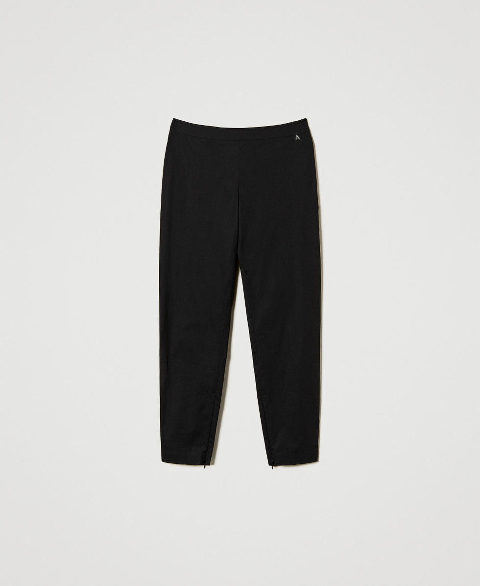 Poplin trousers with zip
