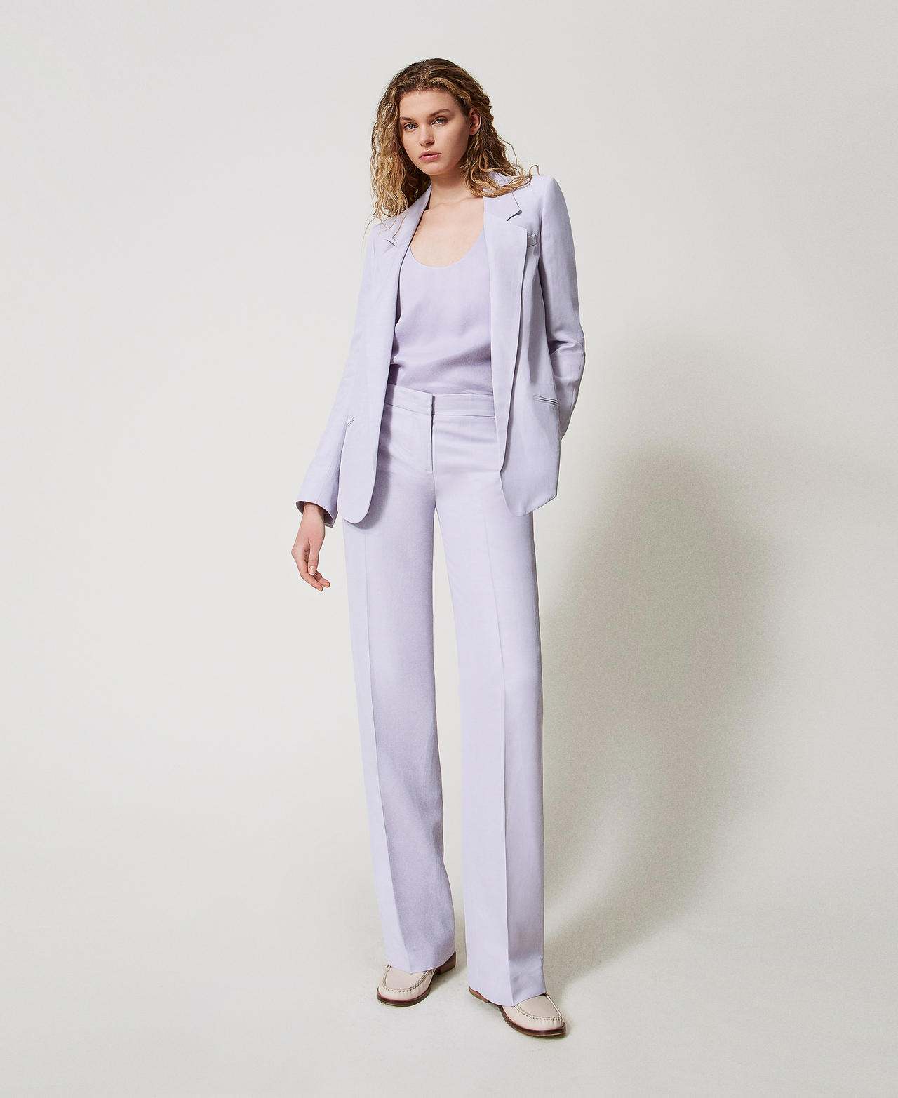 Straight trousers with pockets Lilac Flowers Woman 251TT2303_00703_01