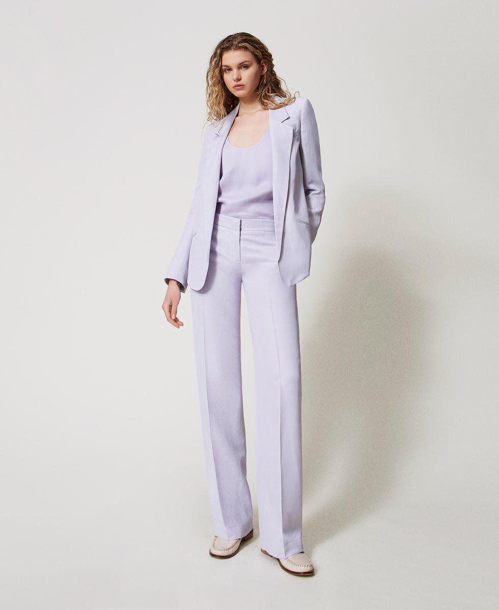 Straight trousers with pockets Lilac Flowers Woman 251TT2303_00703_01