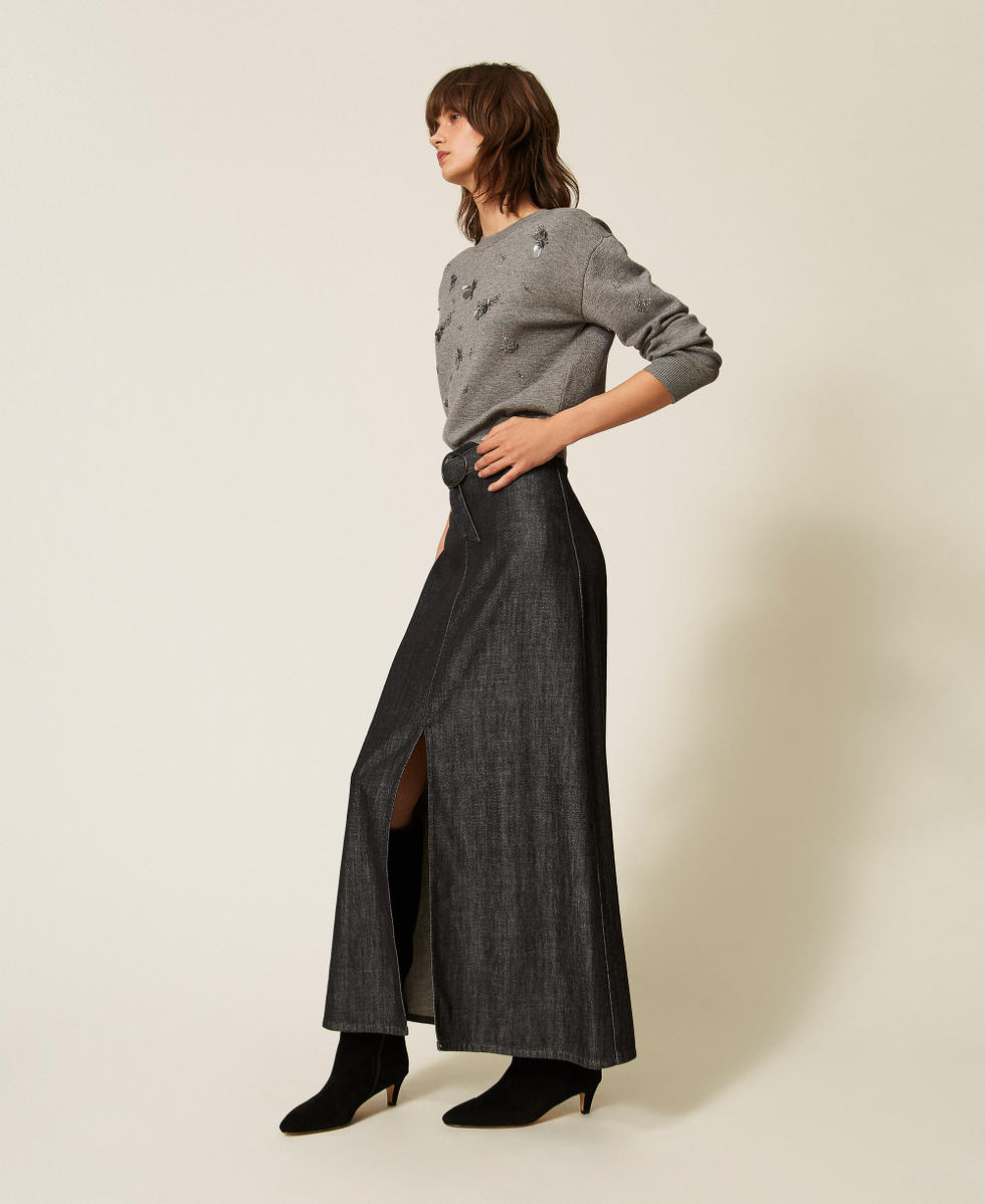 Gonna lunga in jeans fluido Denim Nero Donna 262AP2061_01103_01