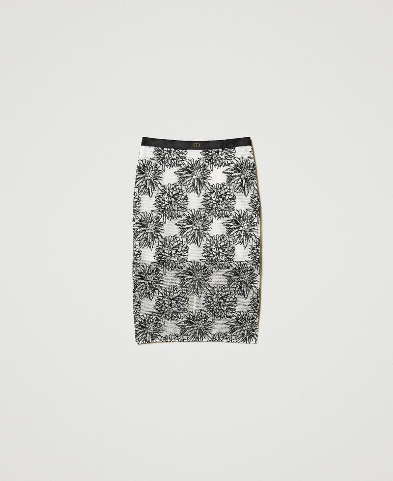 Jupe mi-longue avec sequins Neige/Broderie Noir Femme 251TE2061_12238_S0