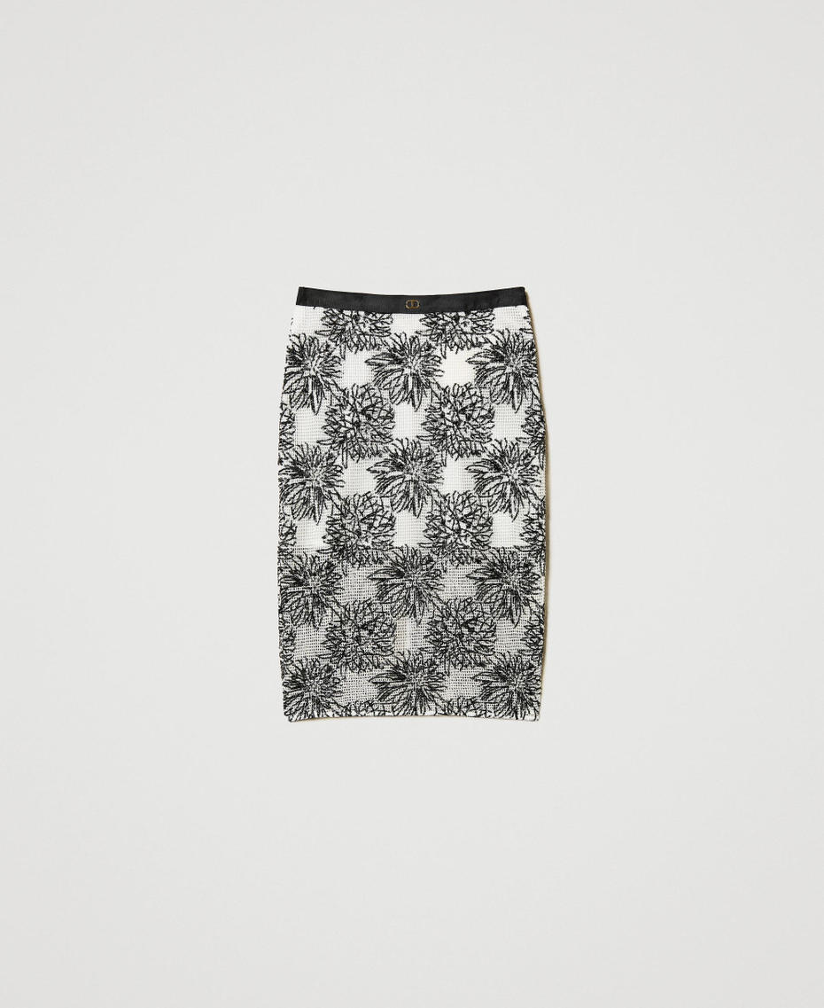 Midi skirt with sequins Snow/Black Embroidery Woman 251TE2061_12238_S0