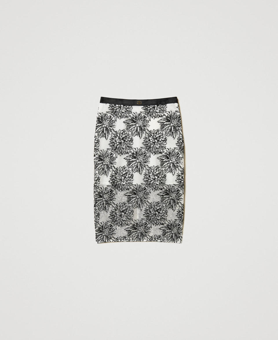Midi skirt with sequins Snow/Black Embroidery Woman 251TE2061_12238_S0