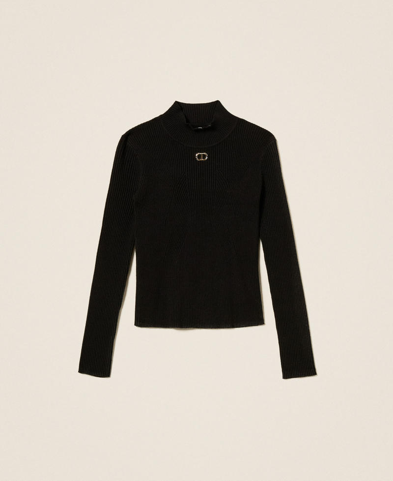 Rib knit turtleneck jumper with Oval T Black Girl 252GJ3042_00006_S0