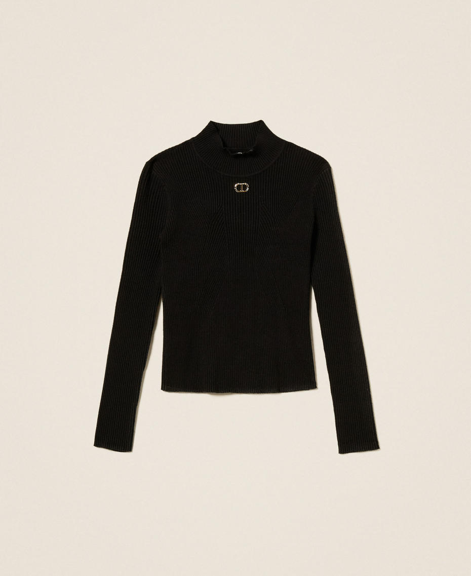 Rib knit turtleneck jumper with Oval T Black Girl 252GJ3042_00006_S0