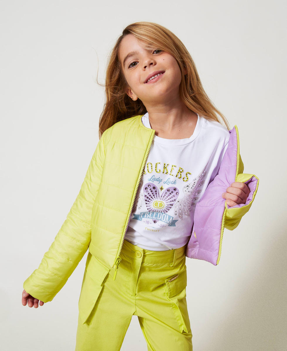 Reversible two-tone puffer jacket Two-tone Yellow Plum/Pastel Violet Girl 251GJ2650_12301_01